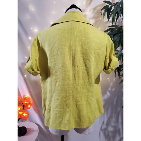 Akris Punto 100% Linen Yellow Roll Tab Short Sleeve Blazer Jacket Womens Size 12 - Picture 4 of 13